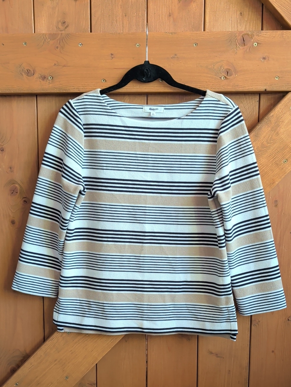 Madewell Women's Striped Boatneck Top in Black, White & Tan